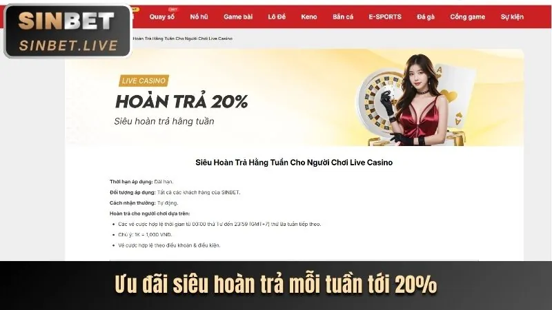 Khuyến mãi nạp lại hàng tuần và thưởng đặc biệt cho các sự kiện thể thao lớn